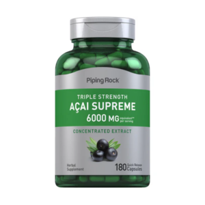 Flacone verde Piping Rock Acai Supreme 6000 mg, 180 capsule a rilascio rapido con estratto concentrato di bacche di acai.