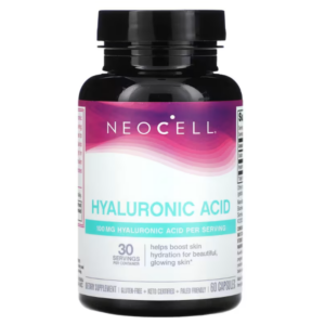 Flacone NeoCell Ialuronico Acido 100 mg, 60 capsule per supporto all’idratazione della pelle e benessere cutaneo.