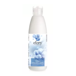 Flacone di crema corpo Efory Cosmetics Ozono Rimodellante, con effetto riducente, etichetta bianca e azzurra.