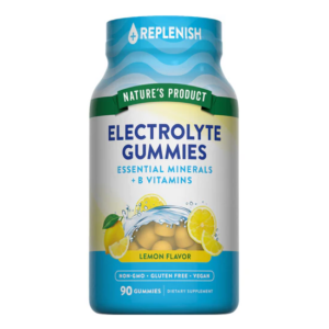 Barattolo Nature’s Product Elettroliti Gummies con minerali essenziali e vitamine del gruppo B, 90 gommose vegane gusto limone per idratazione e recupero.