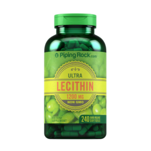 Flacone verde Piping Rock Ultra Lecitina 1200 mg non OGM, 240 softgel a rilascio rapido per supporto metabolico.