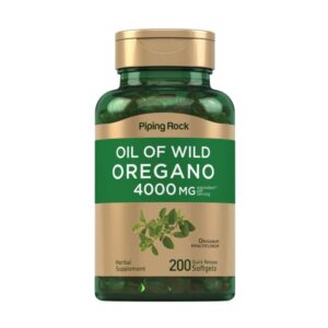 Flacone verde Piping Olio di origano 4000 mg, 200 softgel a rilascio rapido con estratto di origano per supporto naturale.