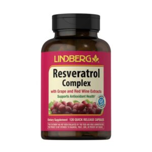 Flacone Lindberg Resveratrolo Complex con estratti di uva e vino rosso, 120 capsule a rilascio rapido per supporto antiossidante.