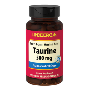 Flacone Lindberg Taurina 500 mg, 100 capsule a rilascio rapido di grado farmaceutico per supporto energetico e benessere generale.