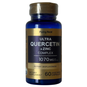 Flacone blu Piping Rock Ultra Quercetina + Zinc Complex 1070 mg, 60 capsule vegetali con bioflavonoidi per supporto immunitario.