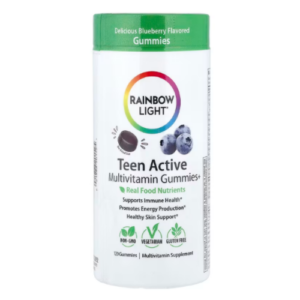 Flacone Rainbow Light Multivitamino per adolescenti Gummies al gusto mirtillo, 120 caramelle con nutrienti naturali per supporto energia, sistema immunitario e pelle.